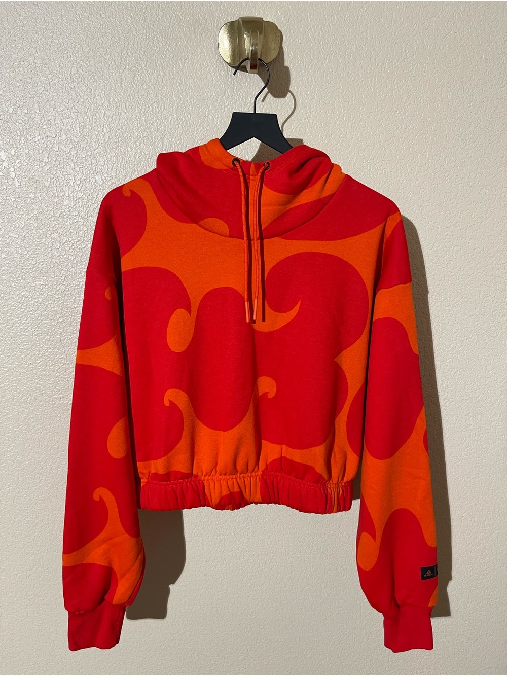 Adidas x Marimekko  Red and Orange Cropped Hoodie with Wave Graphic